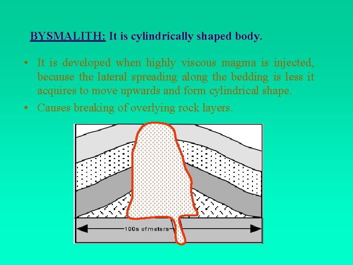 BYSMALITH: It is cylindrically shaped body. • It is developed when highly viscous magma