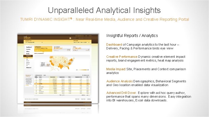 Unparalleled Analytical Insights TUMRI DYNAMIC INSIGHT® : Near Real-time Media, Audience and Creative Reporting