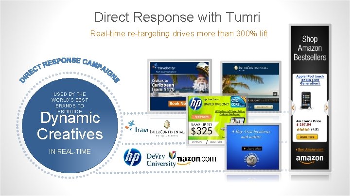 Direct Response with Tumri Real-time re-targeting drives more than 300% lift USED BY THE