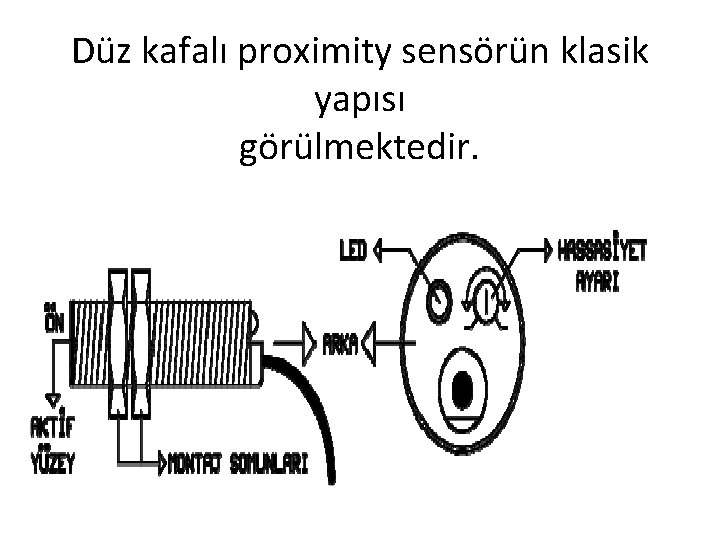 Düz kafalı proximity sensörün klasik yapısı görülmektedir. 