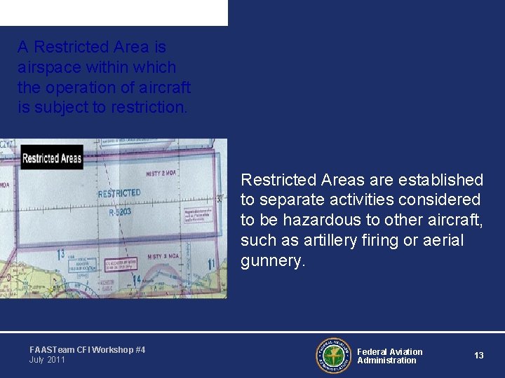 A Restricted Area is airspace within which the operation of aircraft is subject to