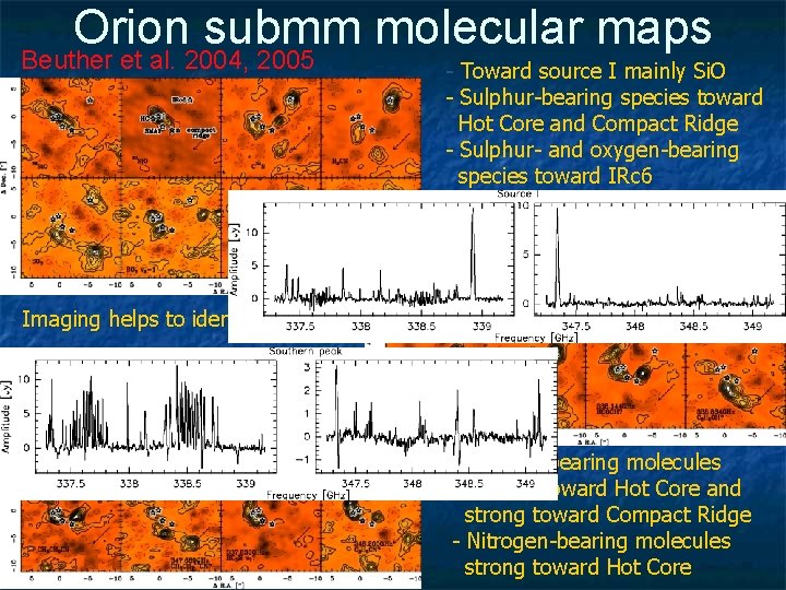 Orion submm molecular maps Beuther et al. 2004, 2005 - Toward source I mainly