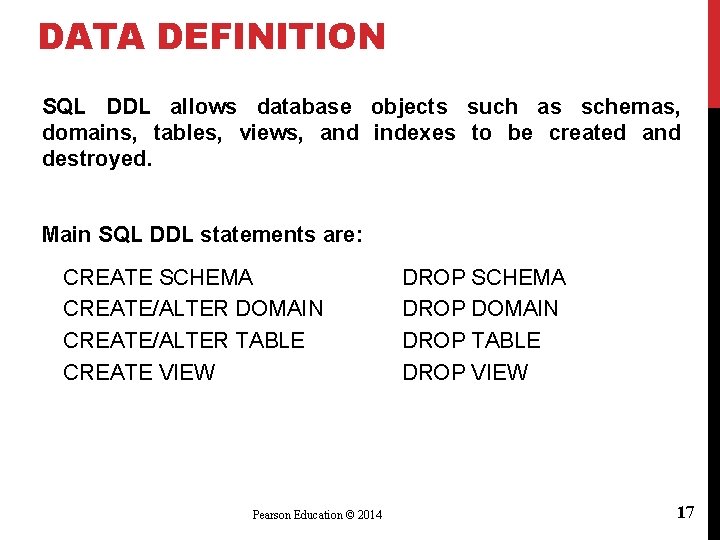 CHAPTER 7 SQL DATA DEFINITION Pearson Education 2014