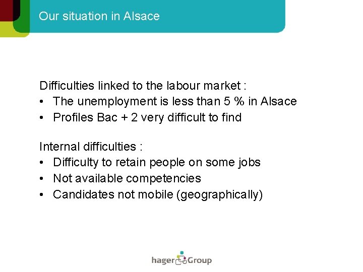 Our situation in Alsace Difficulties linked to the labour market : • The unemployment
