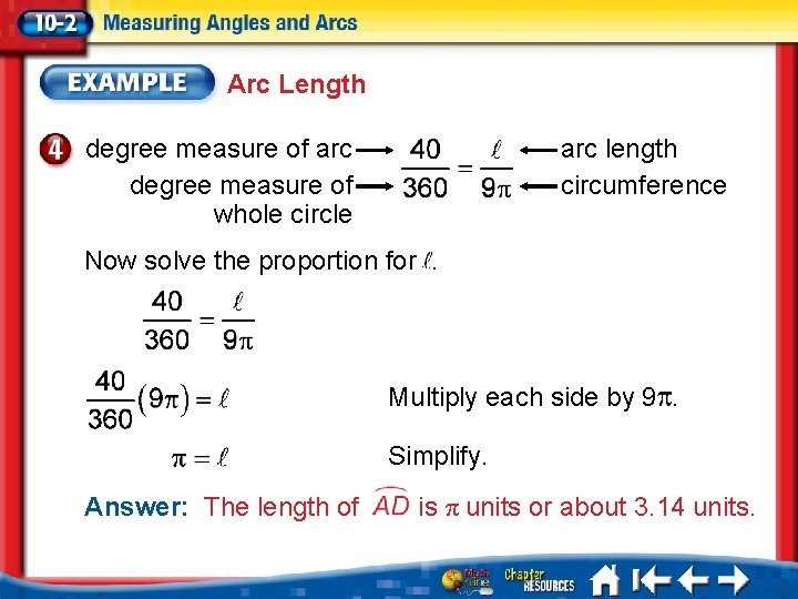 Arc Length degree measure of arc degree measure of whole circle arc length circumference