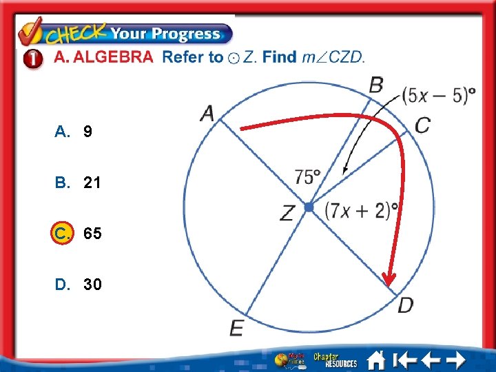 A. 9 B. 21 C. 65 D. 30 A. B. C. D. A B