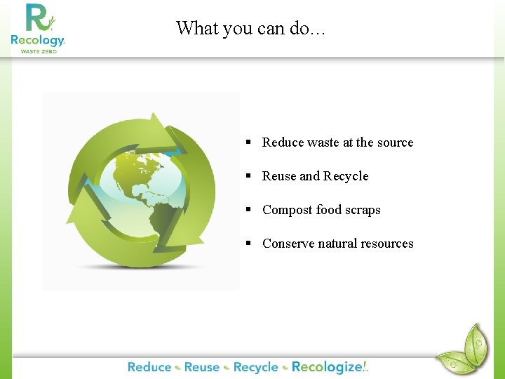 What you can do… § Reduce waste at the source § Reuse and Recycle What you can do… § Reduce waste at the source § Reuse and Recycle