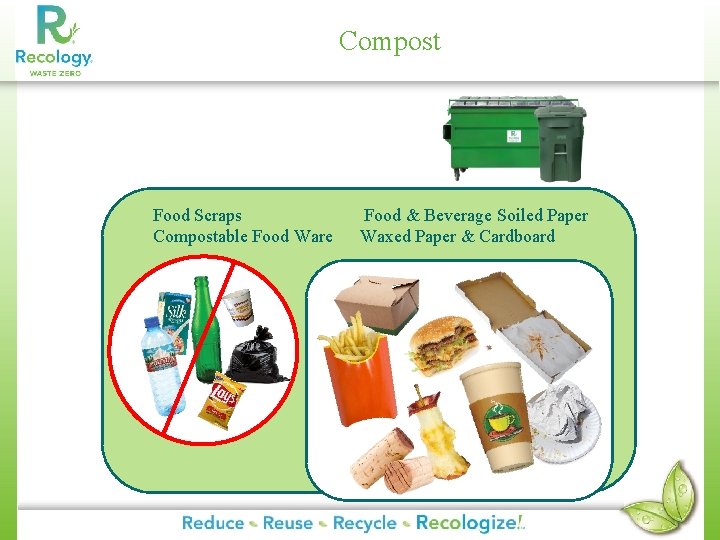 Compost Food Scraps Compostable Food Ware Food & Beverage Soiled Paper Waxed Paper & Compost Food Scraps Compostable Food Ware Food & Beverage Soiled Paper Waxed Paper &