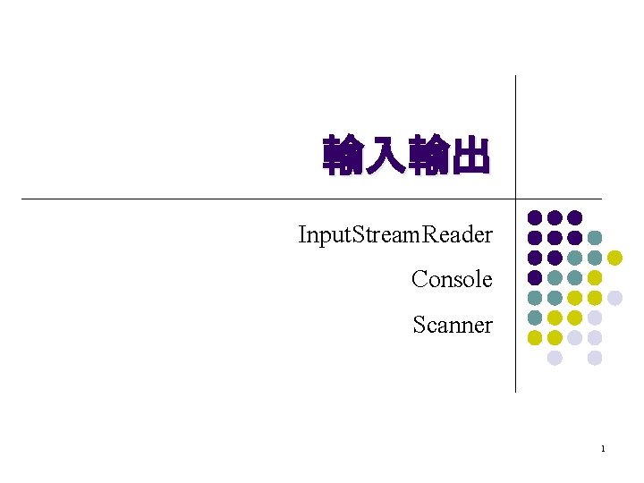 輸入輸出 Input. Stream. Reader Console Scanner 1 