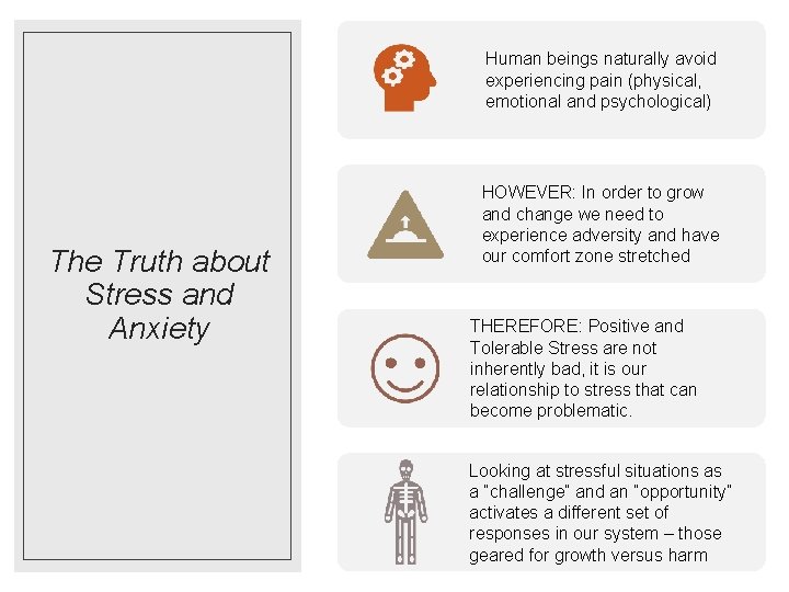 Human beings naturally avoid experiencing pain (physical, emotional and psychological) The Truth about Stress