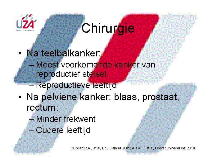 Chirurgie • Na teelbalkanker: – Meest voorkomende kanker van reproductief stelsel. – Reproductieve leeftijd