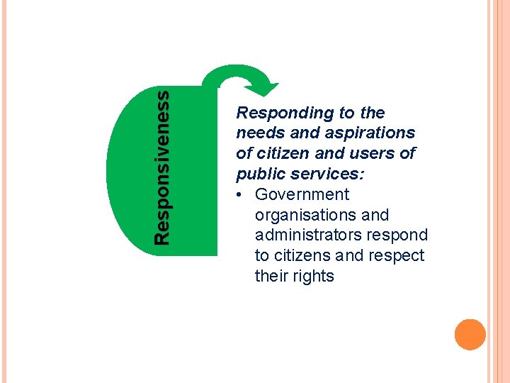 Responsiveness Responding to the needs and aspirations of citizen and users of public services: