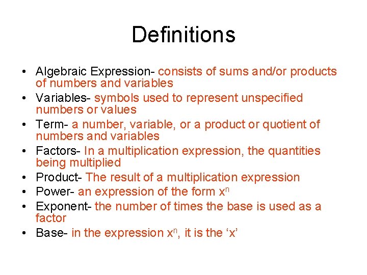 1 1 Variables and Expressions 1 2 Order