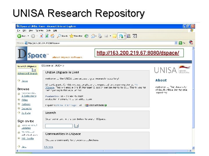 UNISA Research Repository http: //163. 200. 219. 67: 8080/dspace/ 