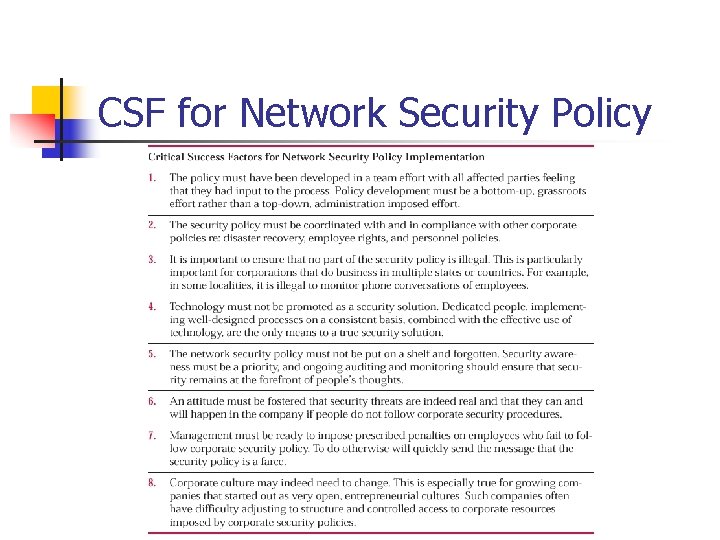 CSF for Network Security Policy 