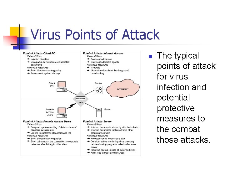 Virus Points of Attack n The typical points of attack for virus infection and