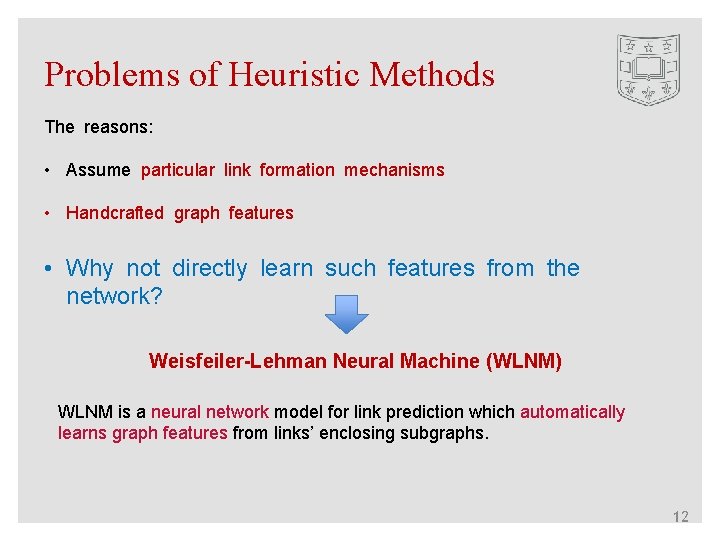 Problems of Heuristic Methods The reasons: • Assume particular link formation mechanisms • Handcrafted