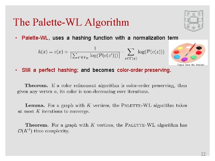 The Palette-WL Algorithm • Palette-WL, uses a hashing function with a normalization term Figure