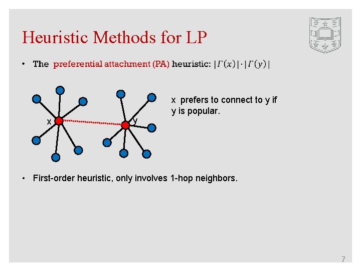 Heuristic Methods for LP x y x prefers to connect to y if y