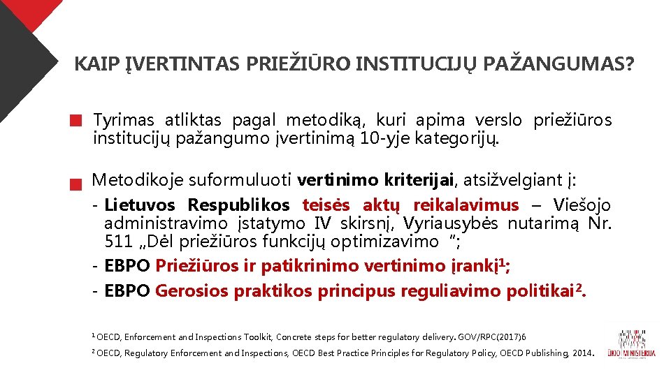  KAIP ĮVERTINTAS PRIEŽIŪRO INSTITUCIJŲ PAŽANGUMAS? Tyrimas atliktas pagal metodiką, kuri apima verslo priežiūros