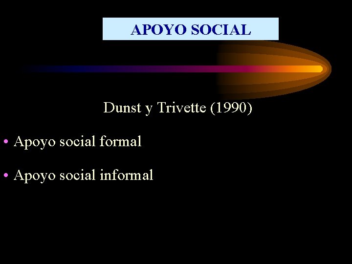 APOYO SOCIAL Dunst y Trivette (1990) • Apoyo social formal • Apoyo social informal