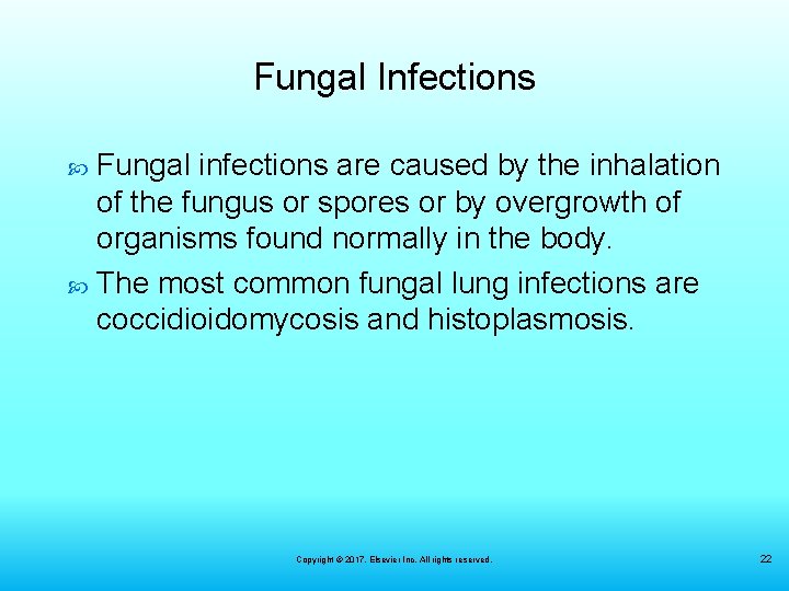 Fungal Infections Fungal infections are caused by the inhalation of the fungus or spores