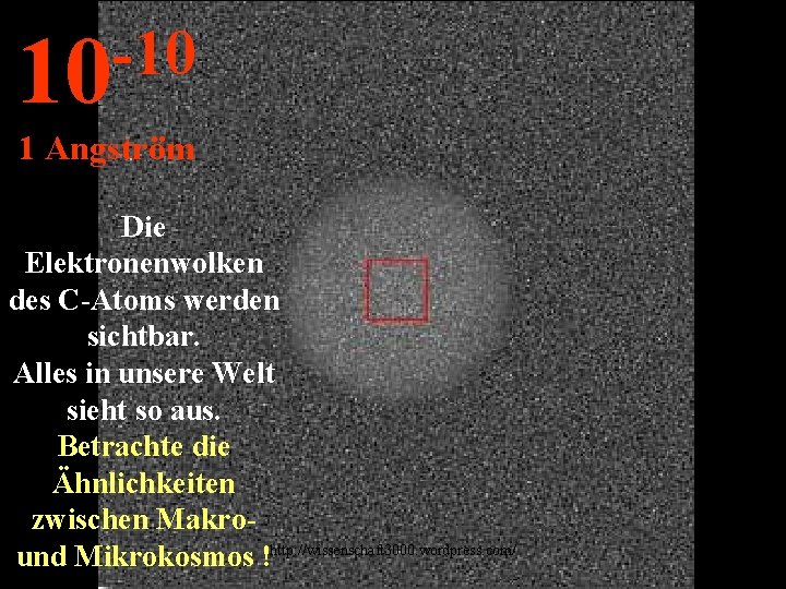 -10 10 1 Angström Die Elektronenwolken des C-Atoms werden sichtbar. Alles in unsere Welt