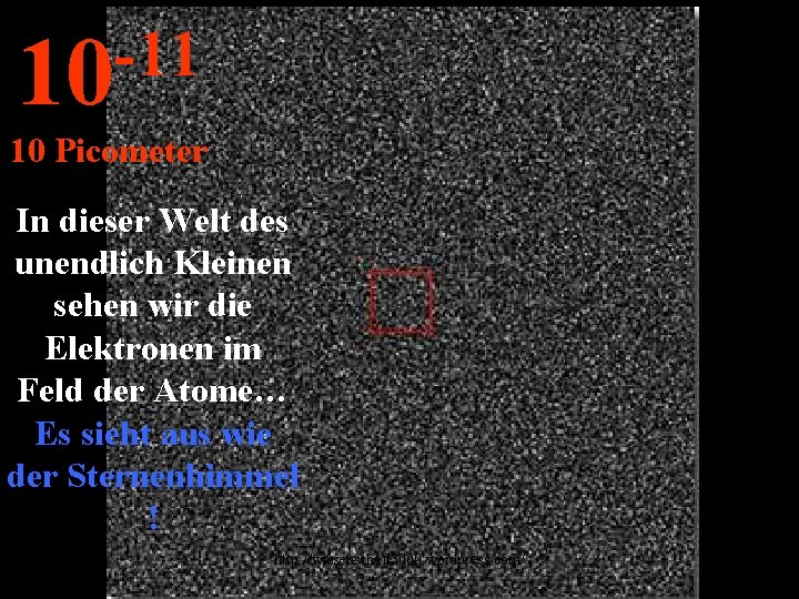 -11 10 10 Picometer In dieser Welt des unendlich Kleinen sehen wir die Elektronen