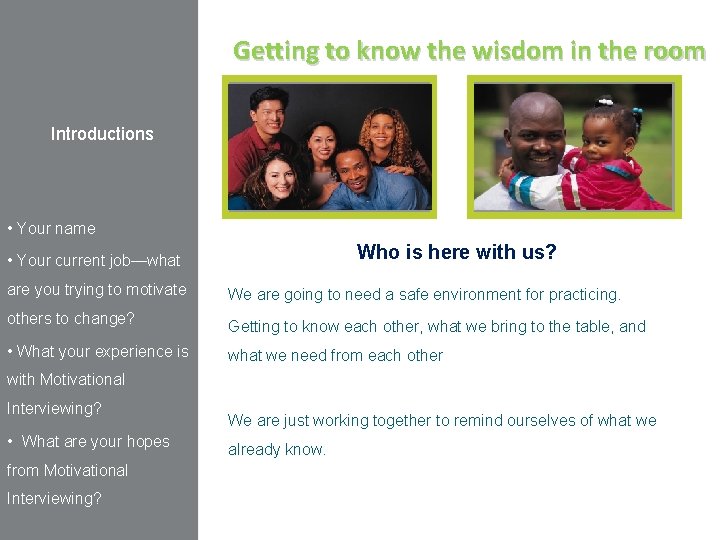 Getting to know the wisdom in the room I’ll add fun graphics here And