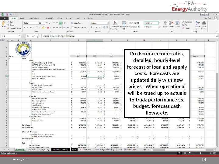 Pro Forma incorporates, detailed, hourly-level forecast of load and supply costs. Forecasts are updated