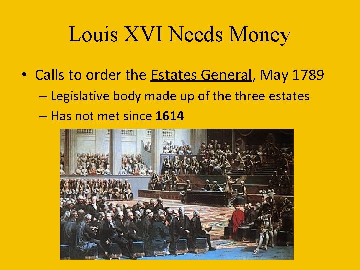 Louis XVI Needs Money • Calls to order the Estates General, May 1789 – Louis XVI Needs Money • Calls to order the Estates General, May 1789 –
