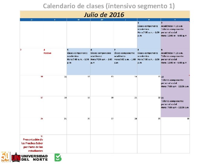 Calendario de clases (intensivo segmento 1) 
