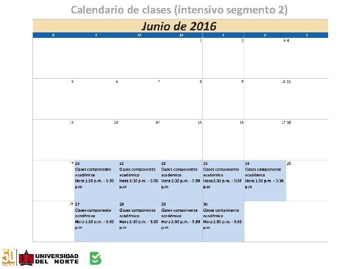 Calendario de clases (intensivo segmento 2) 