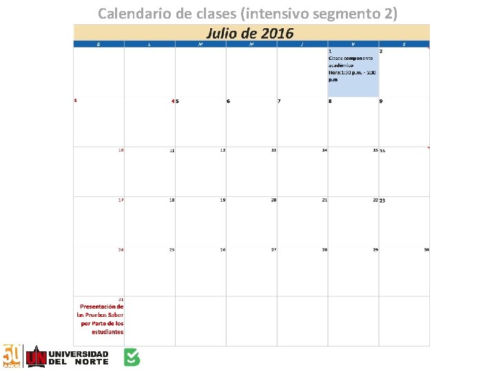 Calendario de clases (intensivo segmento 2) 