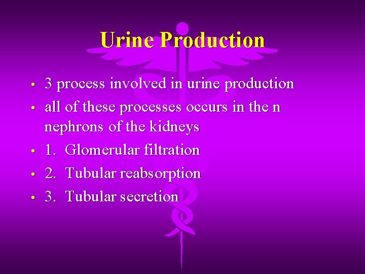Urine Production • • • 3 process involved in urine production all of these