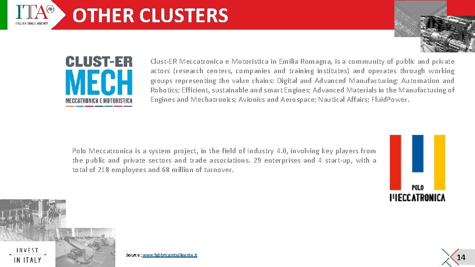 OTHER CLUSTERS Clust-ER Meccatronica e Motoristica in Emilia Romagna, is a community of public