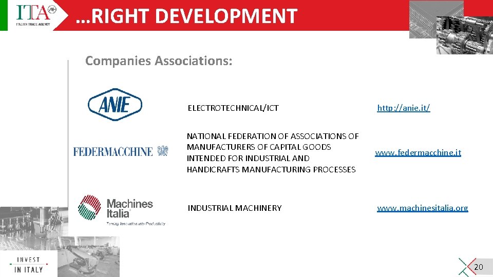 …RIGHT DEVELOPMENT Companies Associations: ELECTROTECHNICAL/ICT http: //anie. it/ NATIONAL FEDERATION OF ASSOCIATIONS OF MANUFACTURERS