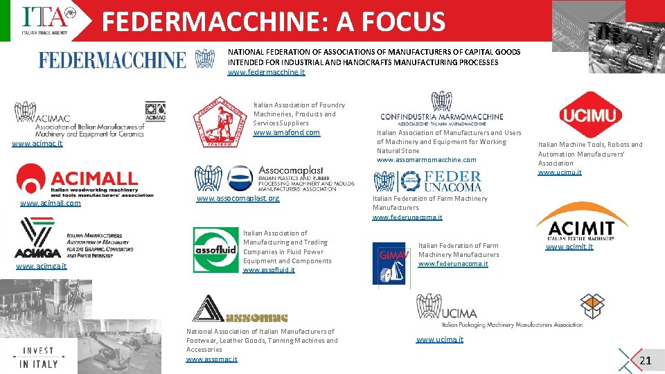 FEDERMACCHINE: A FOCUS NATIONAL FEDERATION OF ASSOCIATIONS OF MANUFACTURERS OF CAPITAL GOODS INTENDED FOR