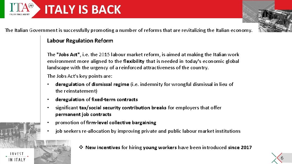 ITALY IS BACK The Italian Government is successfully promoting a number of reforms that