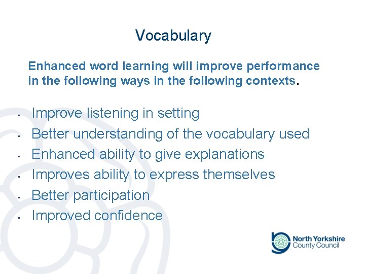 Vocabulary Enhanced word learning will improve performance in the following ways in the following Vocabulary Enhanced word learning will improve performance in the following ways in the following