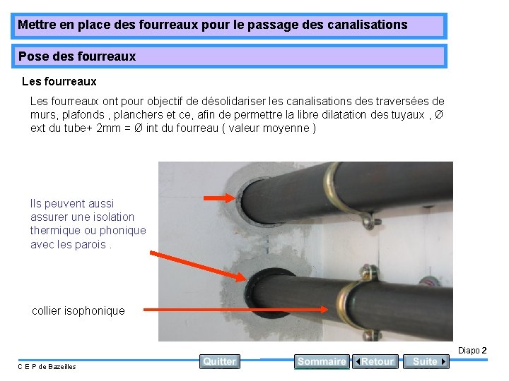 Mettre en place des fourreaux pour le passage des canalisations Pose des fourreaux Les