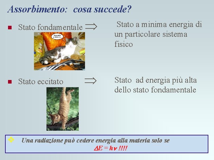 Assorbimento: cosa succede? n Stato fondamentale Þ n Stato eccitato v Þ Stato a Assorbimento: cosa succede? n Stato fondamentale Þ n Stato eccitato v Þ Stato a