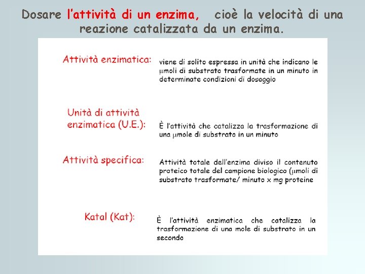Dosare l’attività di un enzima, cioè la velocità di una reazione catalizzata da un Dosare l’attività di un enzima, cioè la velocità di una reazione catalizzata da un