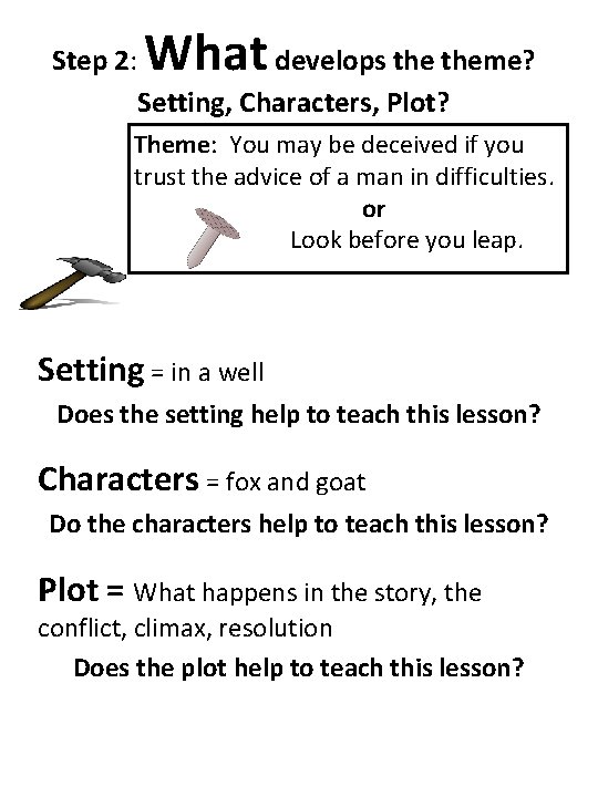 Step 2: What develops theme? Setting, Characters, Plot? Theme: You may be deceived if