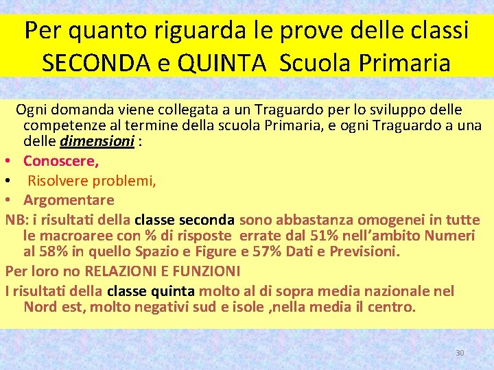 Per quanto riguarda le prove delle classi SECONDA e QUINTA Scuola Primaria Ogni domanda