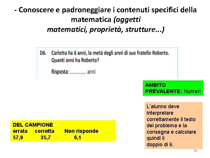 - Conoscere e padroneggiare i contenuti specifici della matematica (oggetti matematici, proprietà, strutture. .