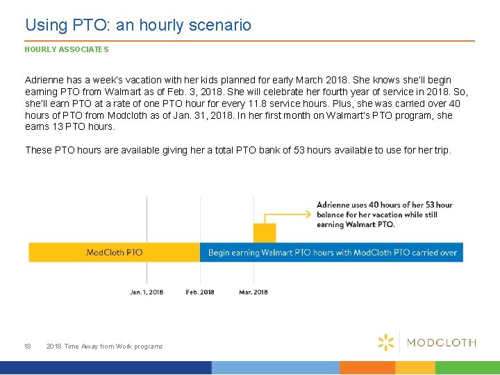 Using PTO: an hourly scenario HOURLY ASSOCIATES Adrienne has a week’s vacation with her