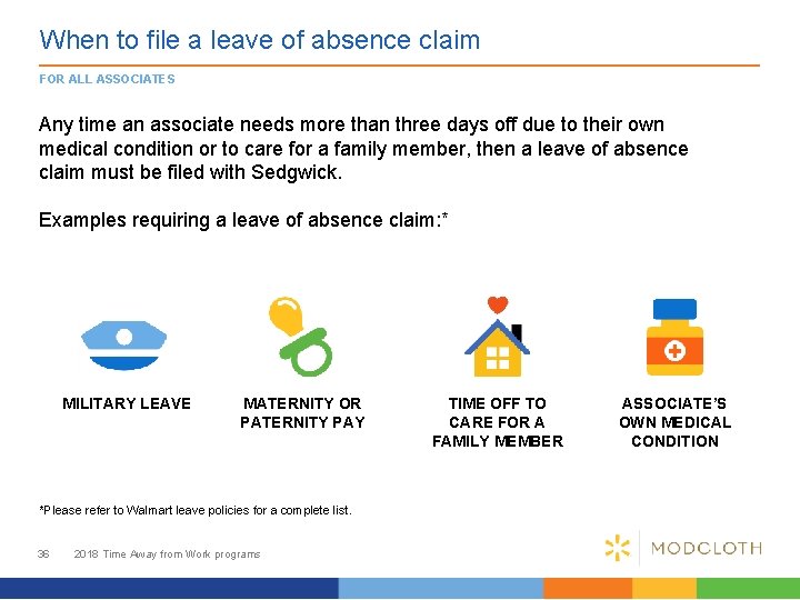 When to file a leave of absence claim FOR ALL ASSOCIATES Any time an