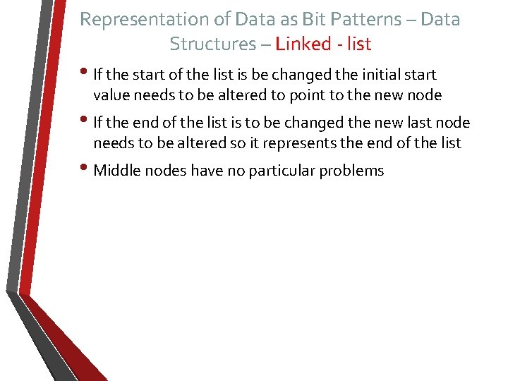 Representation of Data as Bit Patterns – Data Structures – Linked - list •