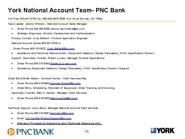 York National Account Team- PNC Bank Toll Free: 800 -481 -9738 Fax: 866 -406